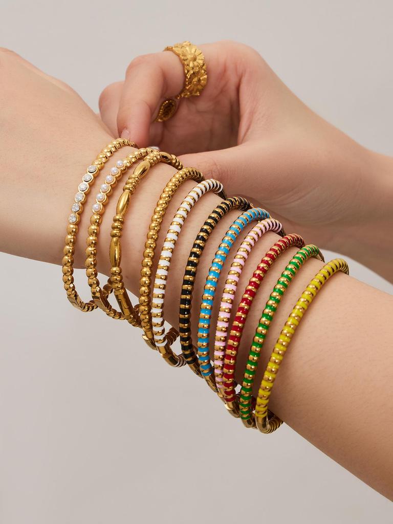 European & American Fashion Seashell Pearl Zircon Gold Bead Bracelet - Stainless Steel Light Luxury Women's Hand Jewelry