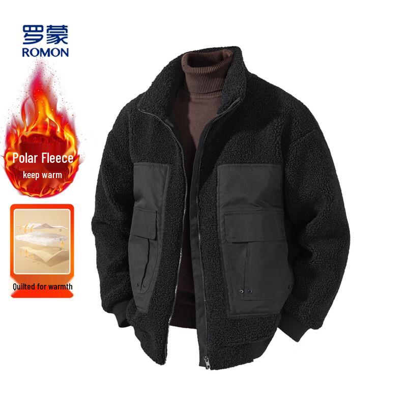 

Romons Men s Quilted Fleece Patchwork Stand Collar Jacket M