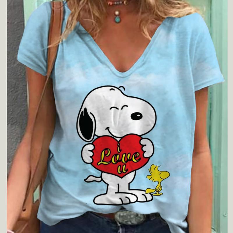 Figure Print V Neck T-Shirt, Casual Short Sleeve Top For Spring & Summer, Women's Clothing