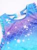Girls Mermaid Bathing Suit Sleeveless Open Back Design Fish Scales Print Ruffle Jumpsuit Athletic Swimwear Set