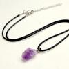 Natural Irregular Amethyst Raw Stone Necklace Black Leather Rope Purple Crystal Pendant Necklace Women Fashion Ornament Daily Wear Accessories