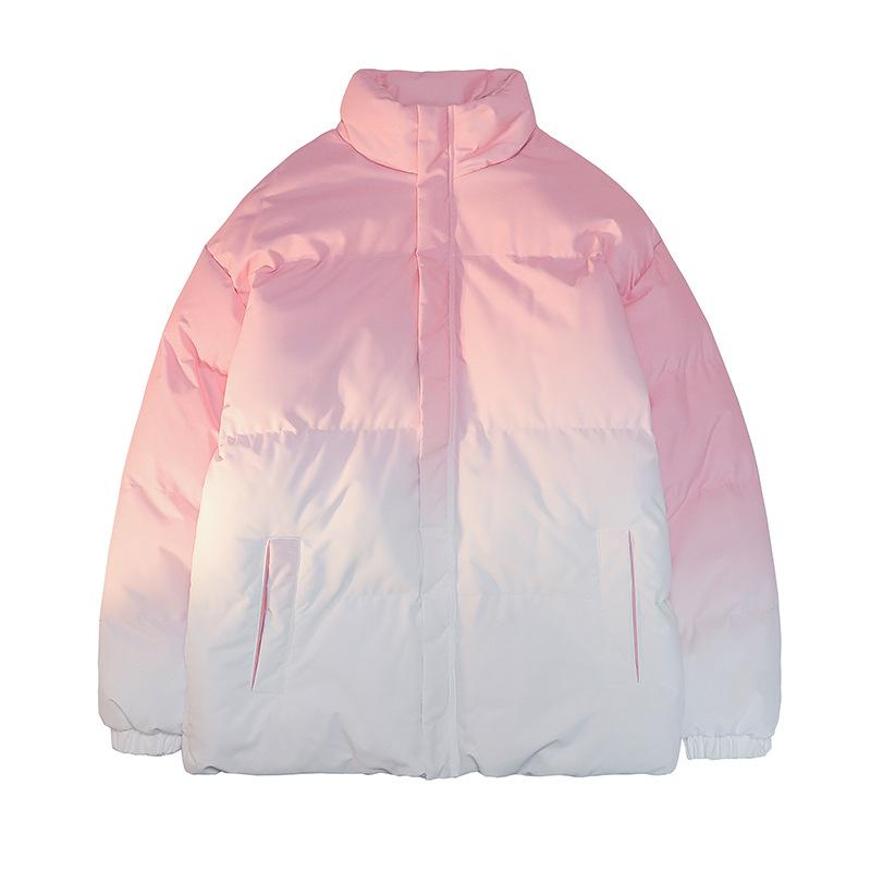 Winter Neue Gradient Baumwolljacke Herren Batik Baumwolljacke Einfarbig Stehkragen Plus Samt Verdickt Locker Brotjacke