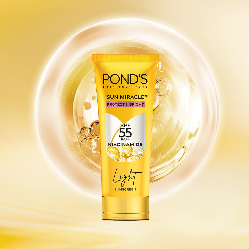 POND'S Sun Miracle SPF 55 Leichte Sonnencreme 50g Mit Niacinamid Zur Entfernung Dunkler Flecken & Strahlendem Glanz, Kein Weißstich, Packung mit 1