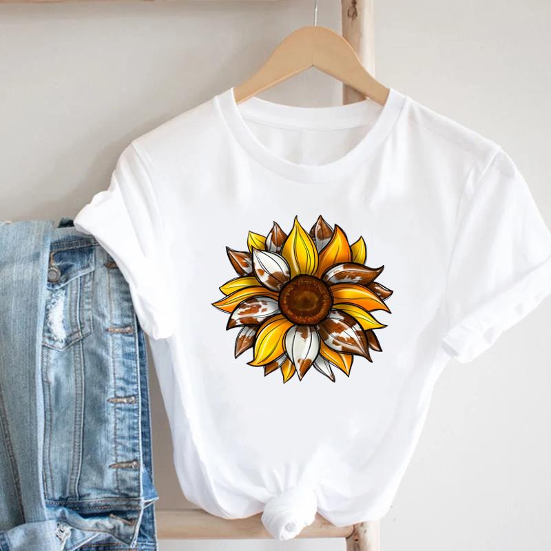 (European Size) Floral Lovely Clothing Casual Tee Bee Trend Cute Top Fashion T Shirt Short Sleeve Women Print Lady Female O-neck Graphic T-shirt