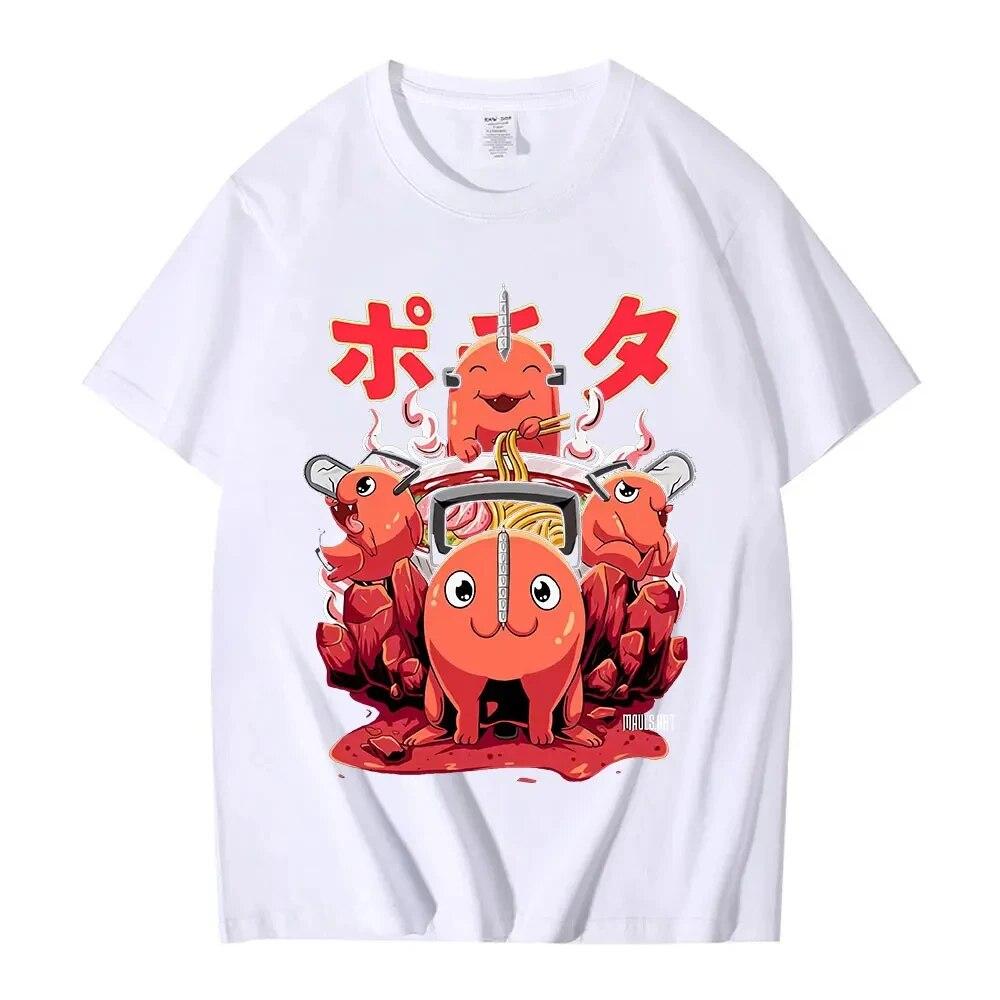 Japanische Anime Kettensäge Bedrucktes T-Shirt Sommer 100 % Baumwolle T-Shirt Unisex Damen Kurzarm T-Shirt Unisex Harajuku O-Ausschnitt T-Shirts Tops