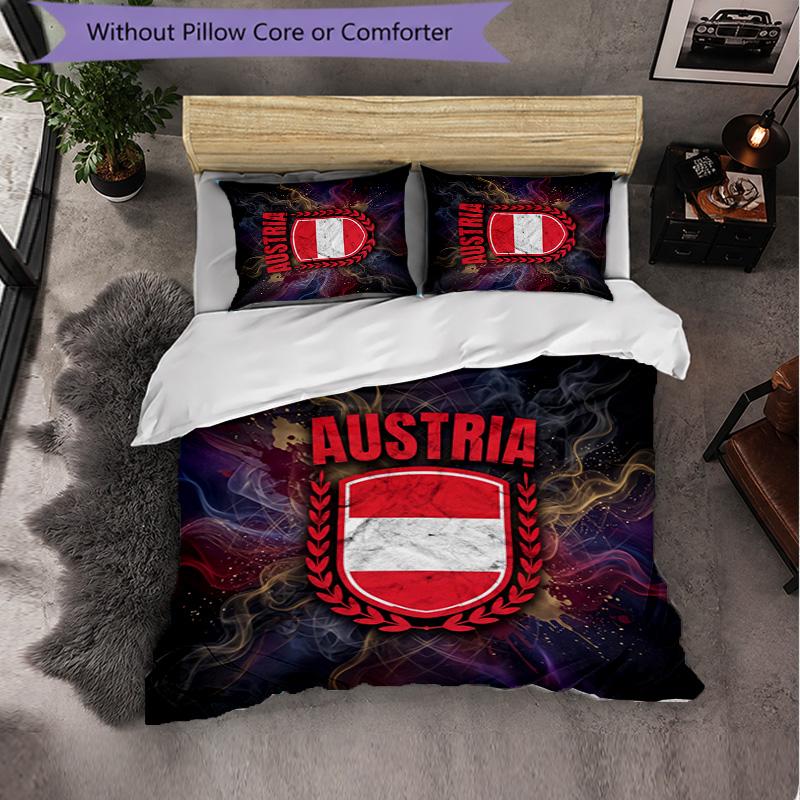 Austria Football Pattern 3 Pieces Bedding Set Soft Microfiber Duvet Cover with Pillow Cases for Bedroom