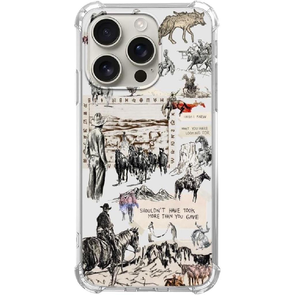 Vintage Cowboy Case Compatible with iPhone 16 Pro, Wild West Country Case for iPhone 16 Pro, Cool TPU Bumper Phone Cover Case