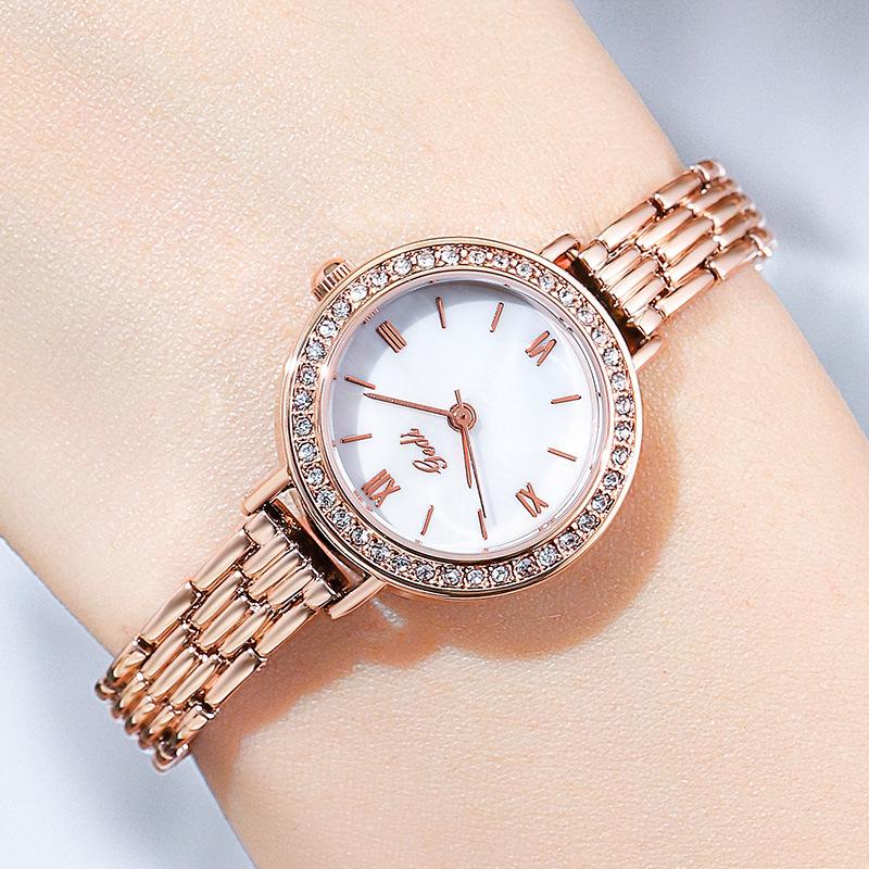Light Luxury Fashion Round Quartz Watch Student Ladies Alloy Bracelet Waterproof Watch Luminous Rose Gold
