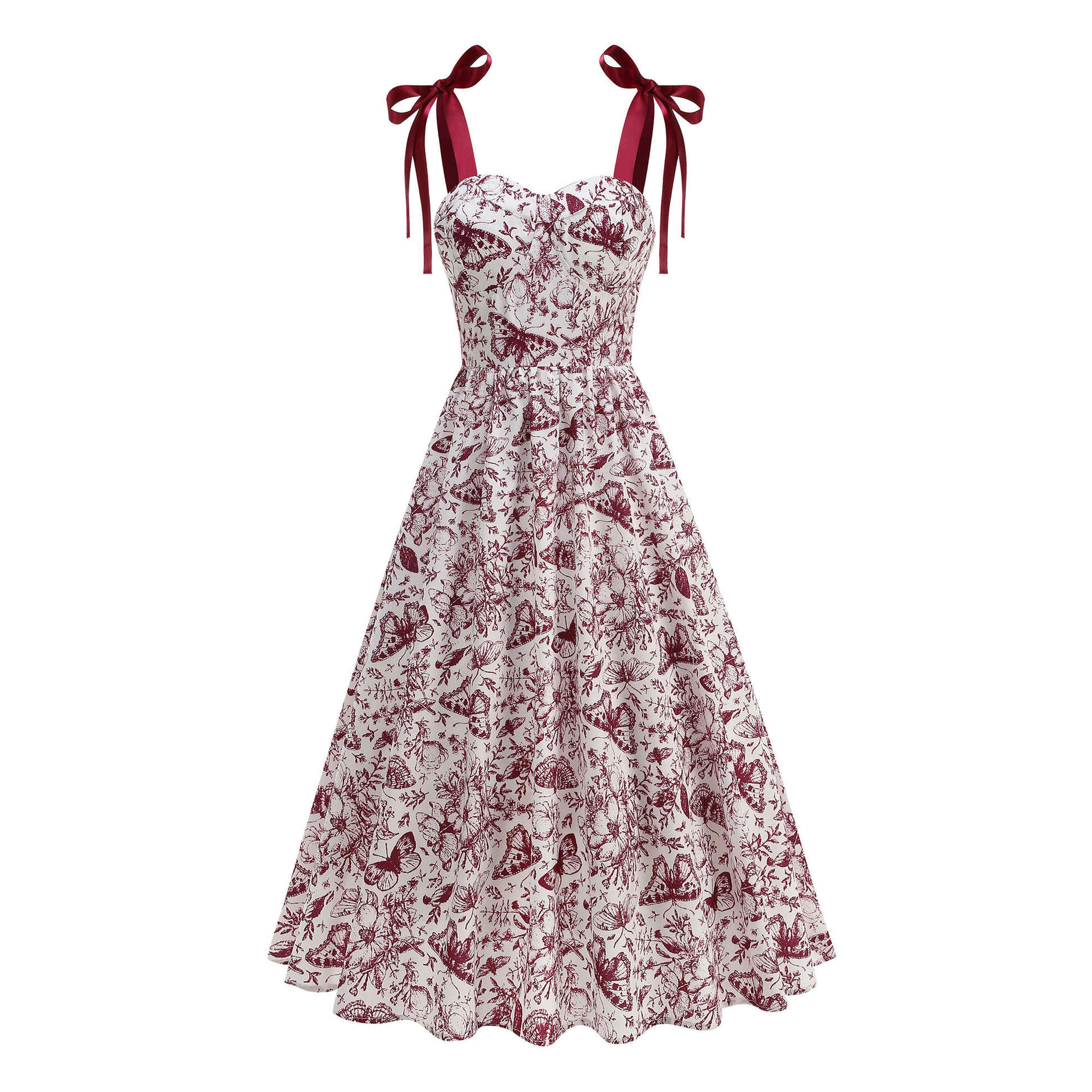 Women s Fashionable Lace-Up Shoulder Elegant Dress, Floral Print, Waist-Cinched, Casual Vacation Spaghetti-Strap Dress, Summer L