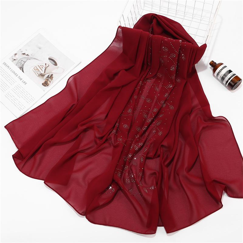 Women Chiffon Scarf Hijabs For Women Leaf Diamond Crystal Scarf Hijab Shawls Wraps Muslim Fashion Hijab Scarf Ramadan Shawl