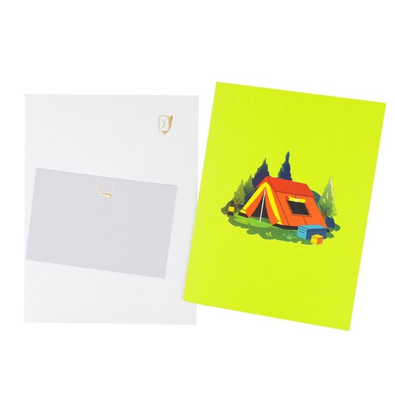 Unikátní 3D Pop-Up Dobrodružný Stan Karta Skládací Pozdrav s Obálkou Ručně Vyrobené Pozvánka na Večírek pro Přítele