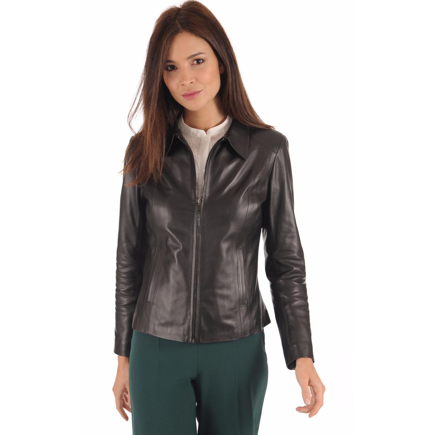 

SKINOUTFIT Womens Black Leather Jacket Genuine Lambskin Zipper Motorcycle Biker Jacket Coat S чорний
