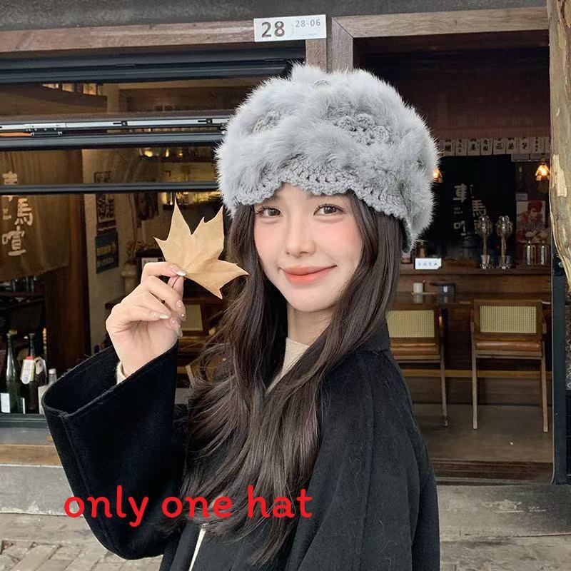 Cartoon Style Wool Beanie With Plush Fur Material And Adjustable Fit For Casual Wear