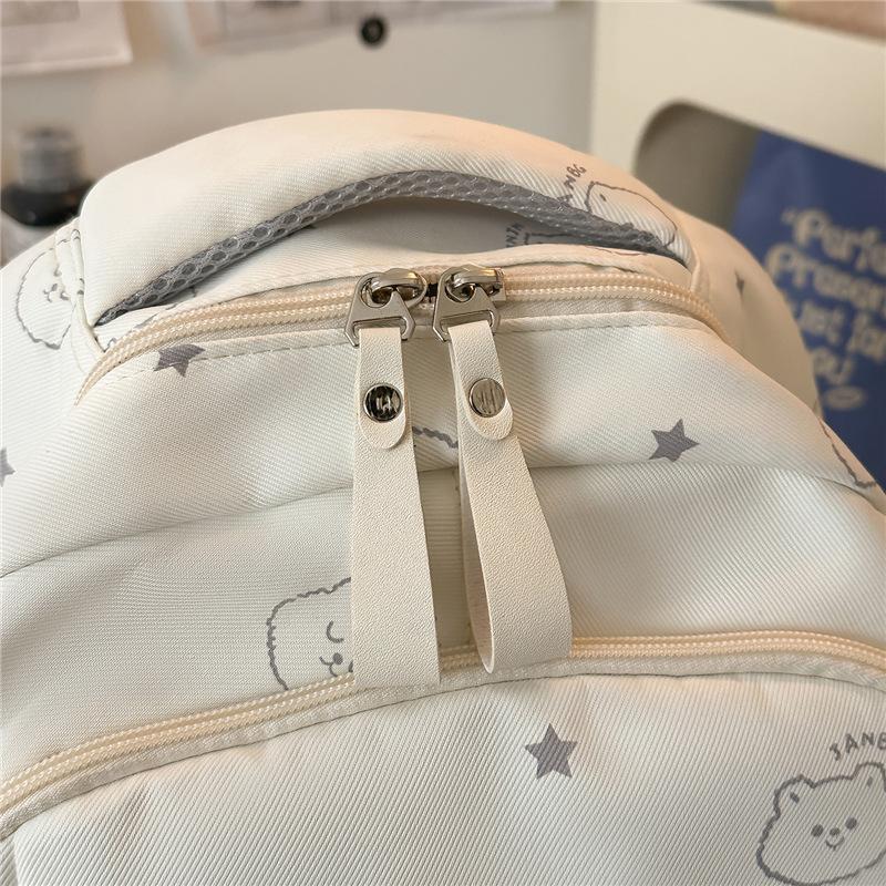 Cute Bear Print Backpack for Girls Teenagers Large Capacity School Bag Lightweight Student Rucksack
