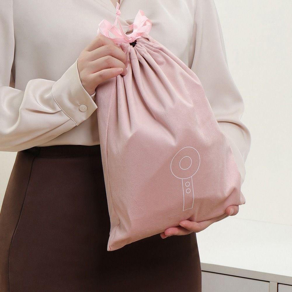 Flannel Hair Dryer Bag Dust-poof Folding Drawstring Storage Bag Space Saving Large Capacity Hair Dryer Organizer for Home