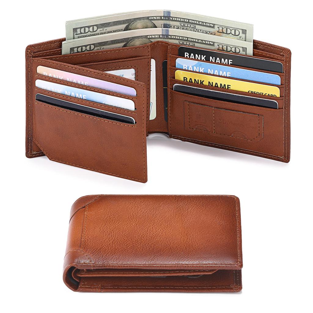 Rfid Bussiness Leather Bifold Wallet for Men Multi Function Tri Fold Card Holder Small Male Money Clip