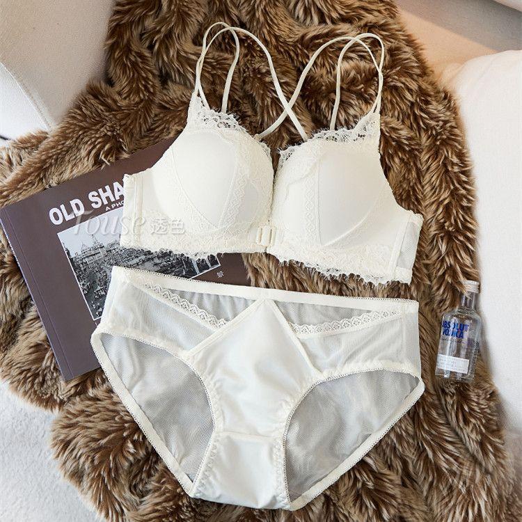 Front buckle small chest gathering women's underwear set new anti-sagging breast sexy leopard print back bra