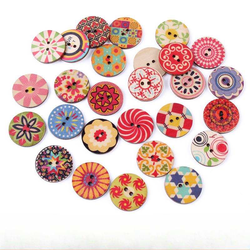 10pcs Rustic Handmade Wooden Buttons, Decorative Hand-Painted DIY Floral, Butterfly & Tree Designs for Crafts