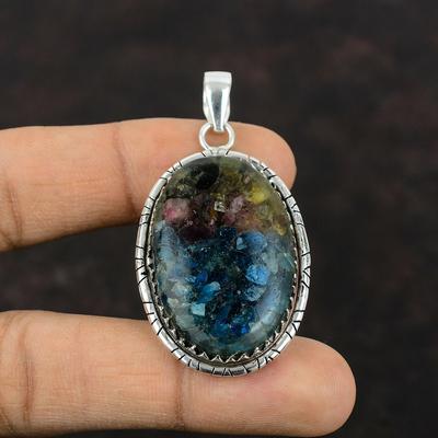 Copper Watermelon Tourmaline Pendant Real Gemstone Jewelry 925 Sterling Silver Pendant Handmade Stylish Jewelry Engagement Gift For Bridal