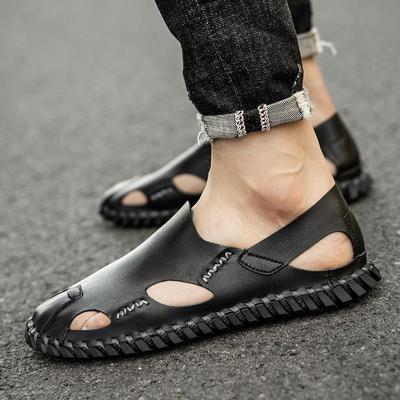 Breathable Hollow Out Slip On Flats New Walk Men Sandals Roman Style Men Summer Leather Shoes Outdoor Fashion Walking Shoes