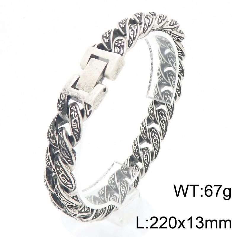 Hip Hop Stainless Steel Cuban Link Bracelet for Men Vintage Pattern Trendy Party Accessory Thick Charms Jewelry Gift for Party