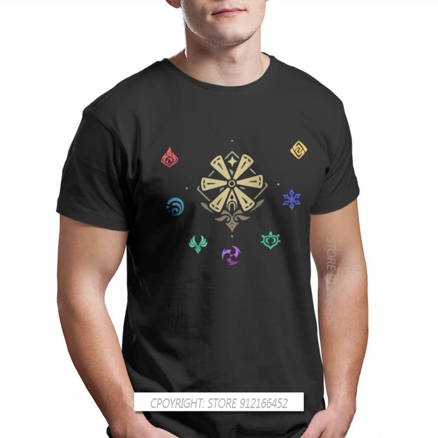 

Genshin Impact Game Paimon Teyvat Venti Childe Original TShirts Elements Personalize Homme Funny T Shirt 3XL S чёрный