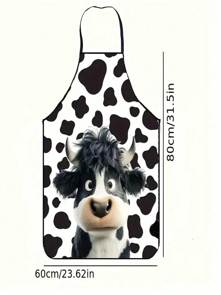 1 Piece Cartoon Cow Pattern Apron - Neutral Fun Kitchen Apron, 100% Polyester Fiber 150G/Square Meter Durable and Washable for Cooki