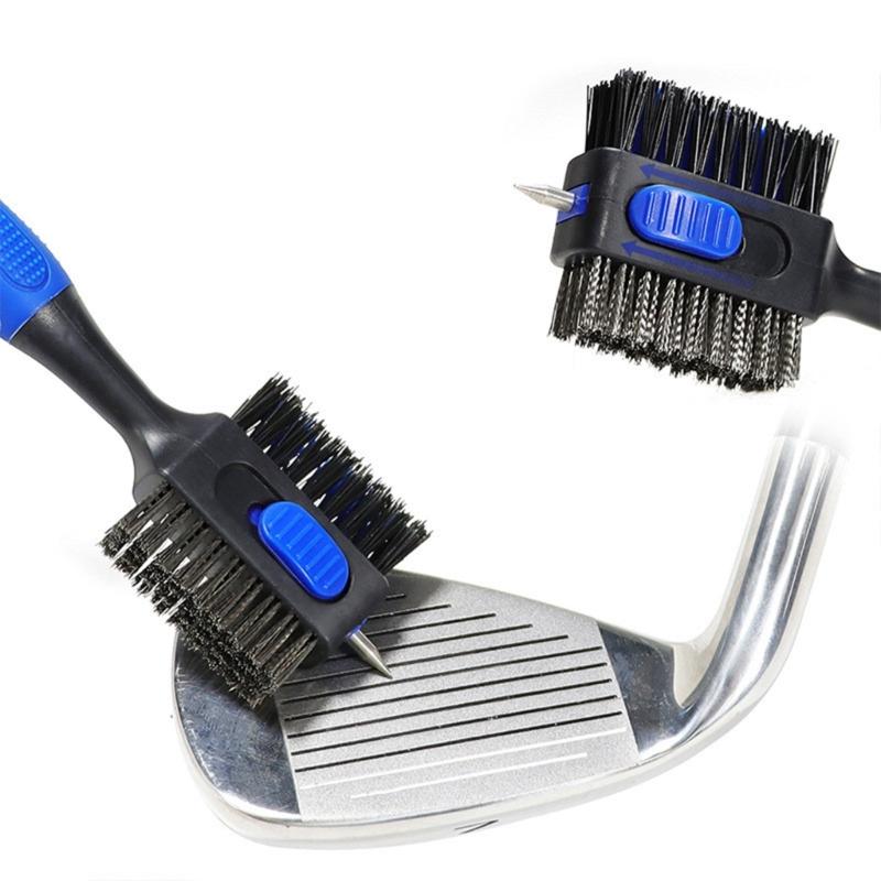 Golf Club Brush Long Handle Double Sided Golf Rod Golf Groove Cleaner Golf Cleaning Brush Golf Club Aids with Keychain