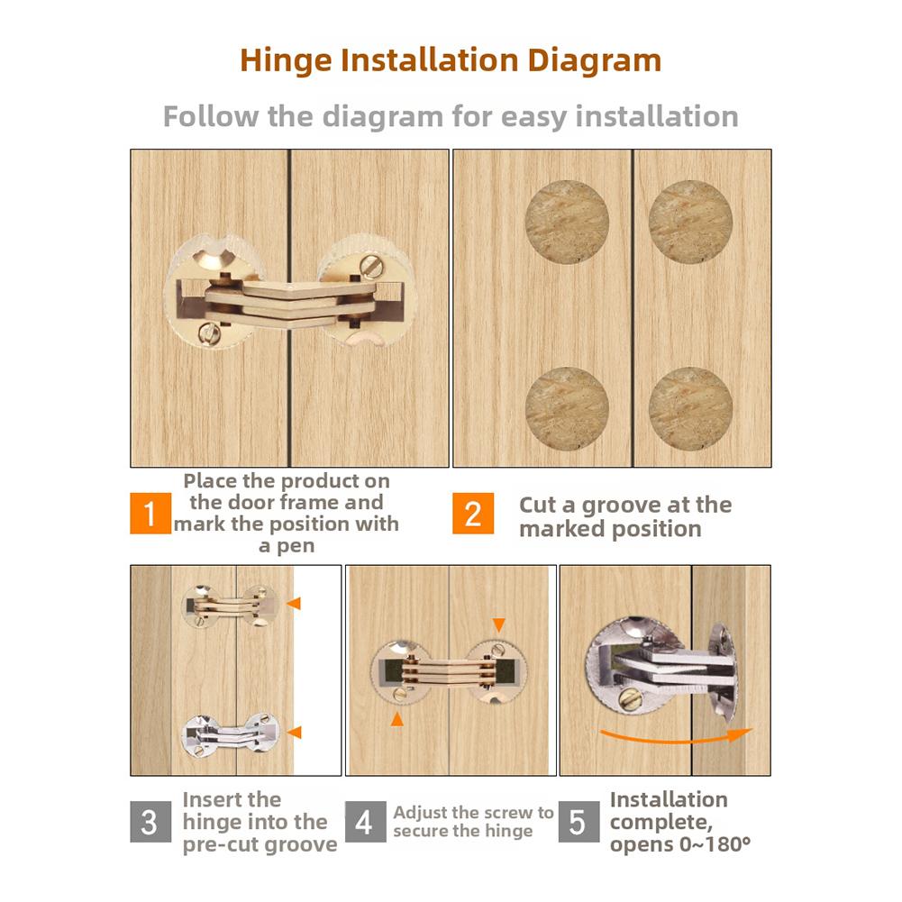 Brass Concealed Hinges 180 Degree Opening Roller Rail For Jewelry Box Cabinet Door Furniture Hardware Accessories