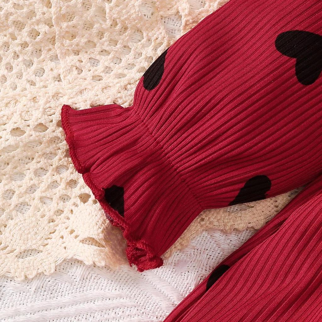 0-18 Months Baby Girl Clothes Sweet 2Pcs Dress Set Ruffle Heart Print Dress with Matching Headband Infant Autumn Casual Outfit