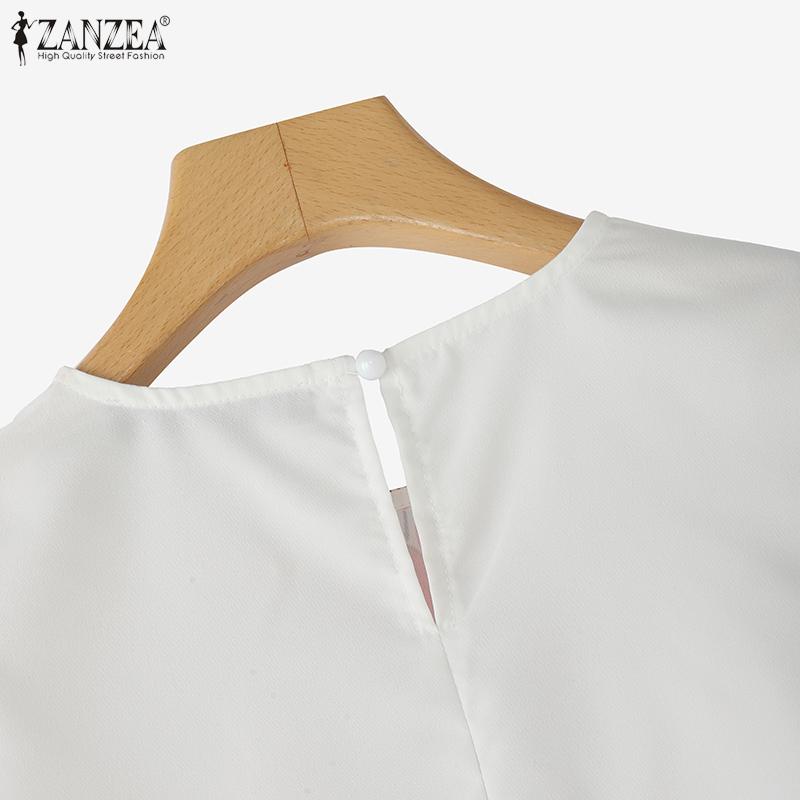 ZANZEA Women Casual Round Neck 3/4 Sleeve Loose Print Blouse