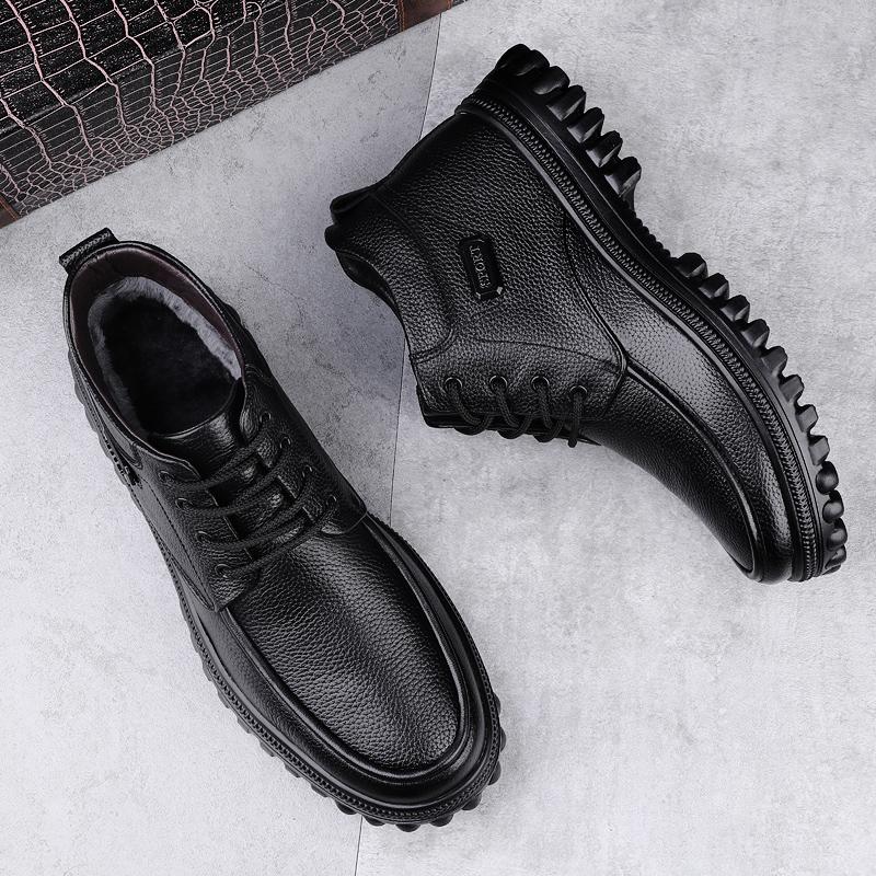 Pánské boty z pravé kůže Pohodlné teplé kotníkové zimní boty Obchodní kožené boty