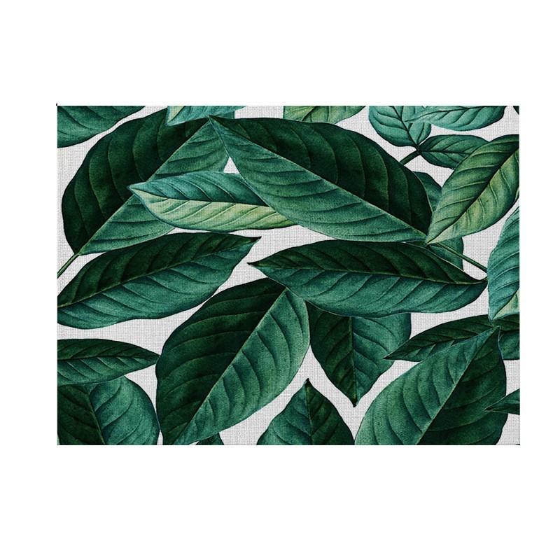 Natural Linen Placemat Set Tropical Plant Print Heat Resistant Table Mat Dining Kitchen Nordic Style Square