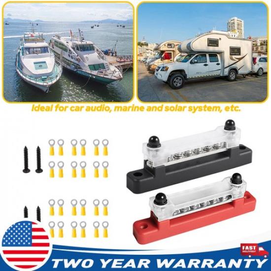 2X Terminal Block 12 & Bus Bar Bar Cover Bus 12V Distribution Auto Boat Power BU