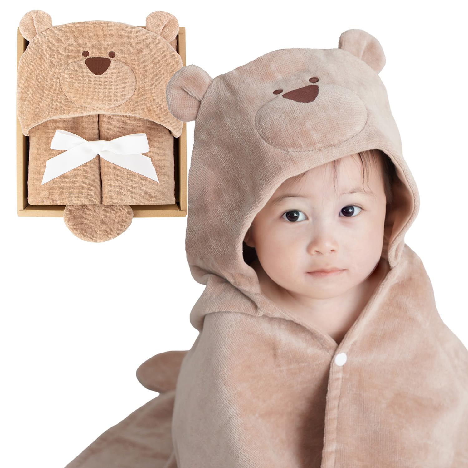 

DEIGO Baby Shower Gift Set with Hooded Bath Towel (Moobear)