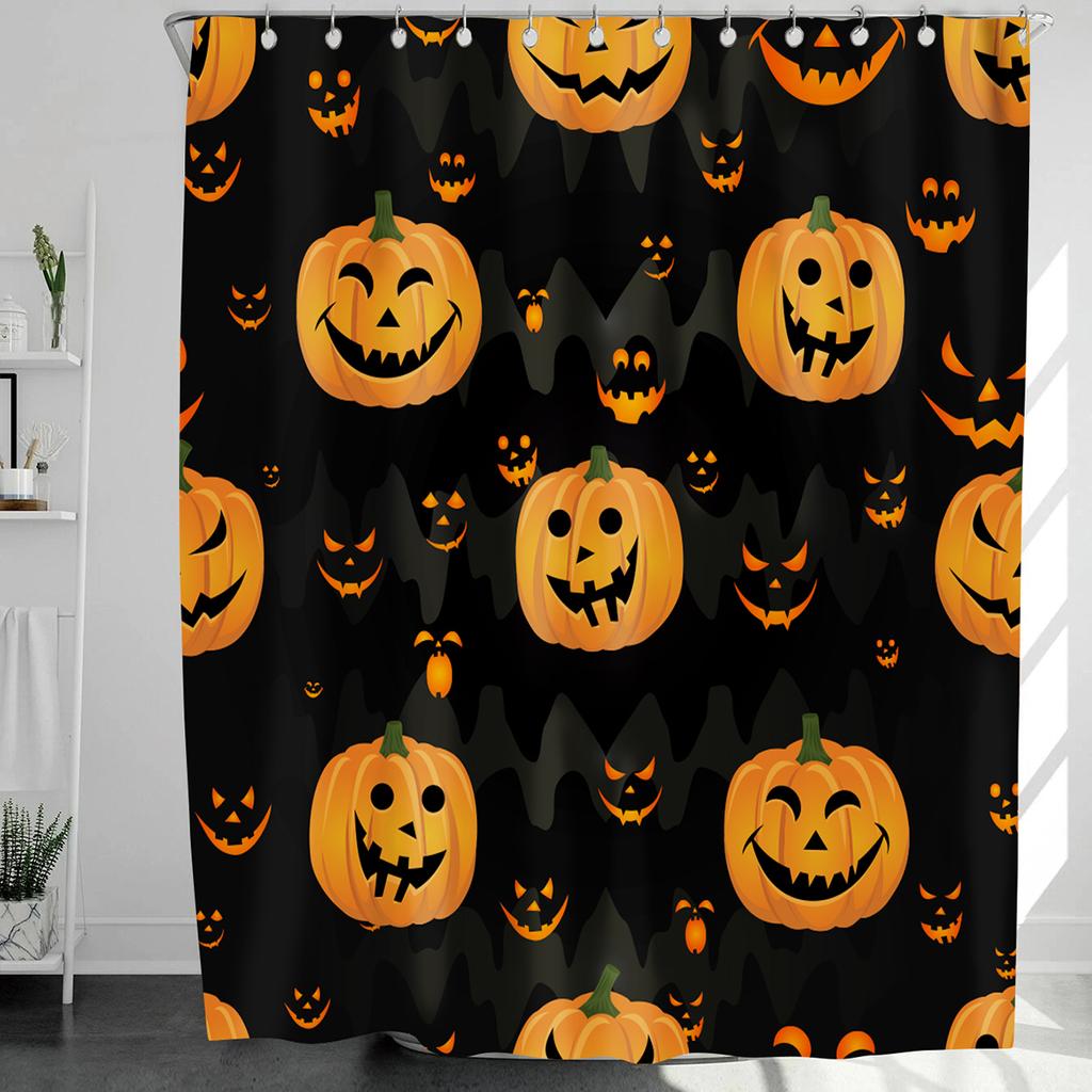 Horrific Shower Curtains Halloween 3D Print Fabric Pastel Waterproof Bathroom Curtain Pumpkin Bat Print Home Decor with Hooks