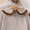 Girls' Outfit Children's Clothing 2025 Autumn New Cute Doll Collar Long Sleeve Striped Top Long Pants 2-Piece Set