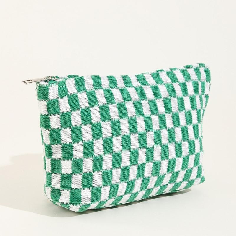Crochet Makeup Bag Checkered Toiletry Bag Cosmetic Bag Versatile Storage Bag for Brush Lipstick Stationery Personal Care