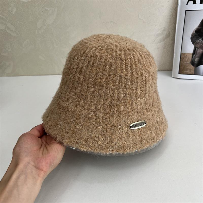 Autumn and winter show small face knitted fisherman hat children versatile big head circumference bucket hat plain basin hat tide