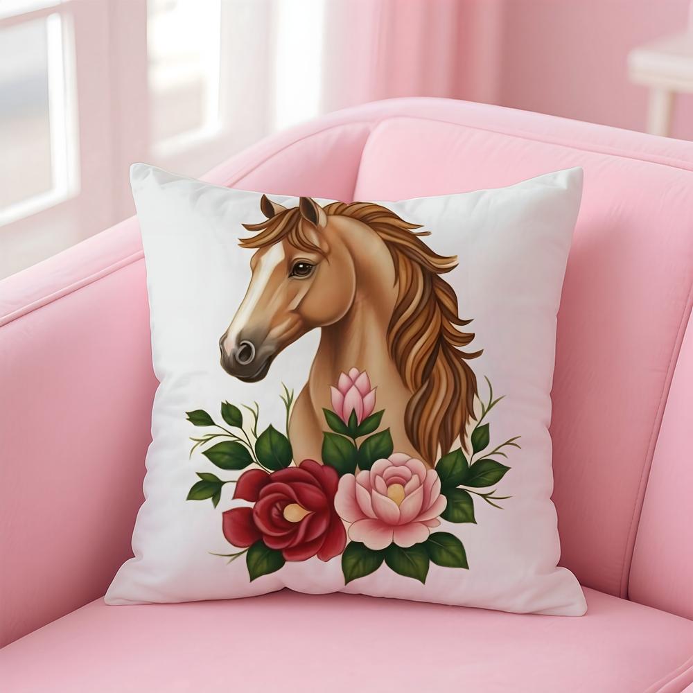 

LLittle horse flowers Cushion Cover Pillow Case Soft Friendly Fabric Concealed Zipper 30X30cm
