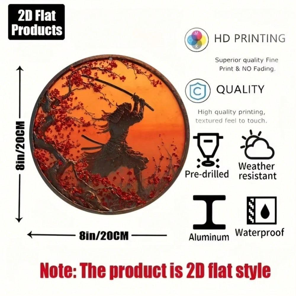 Vintage Japanese Samurai Round Metal Wall Art Rustic Sign For Home Bar Cafe Office Decor Fall Halloween Christmas Gift