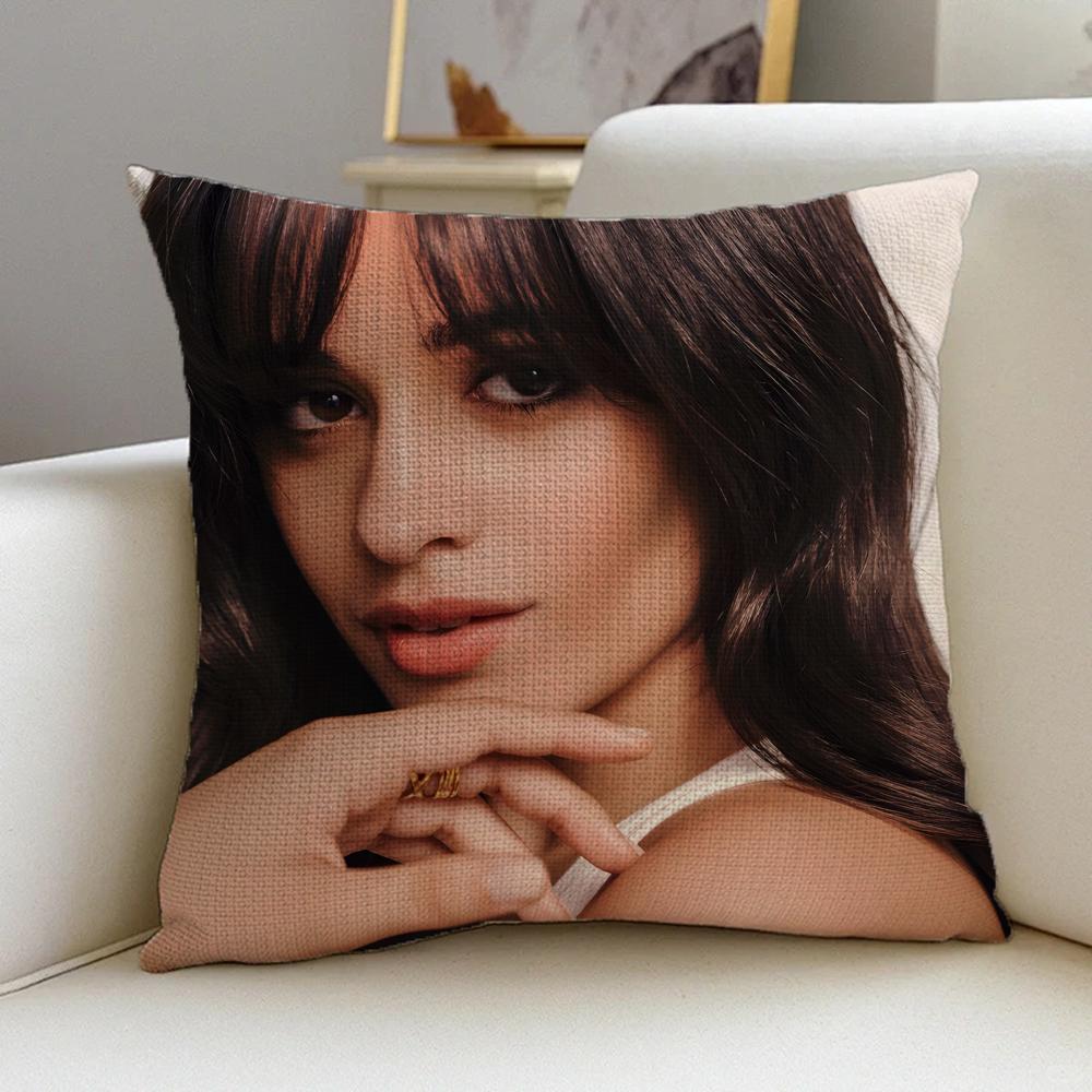 C-Camila Cabello Cushion Cover Cushion Cover Pillowcase, Anti-Mite Invisible Zipper, Linen Sofa Cushion