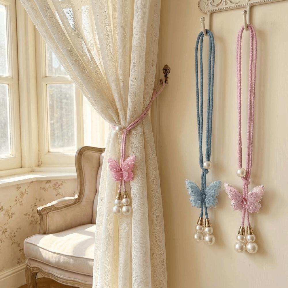 2PCS Creative Pearl Curtain Buckle Artificial Pearl Curtain Rope Curtain Binding  Home Decor