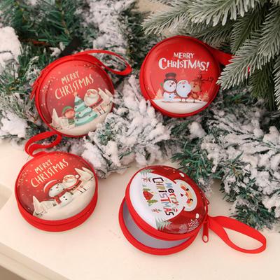 Münzgeldbörse für Kinder, rund, Weihnachtsmünzbeutel mit Cartoon-Muster, Reißverschluss, Münzetui mit Umhängeband für Kindermünzen, Bargeld, Schlüssel, Süßigkeiten
