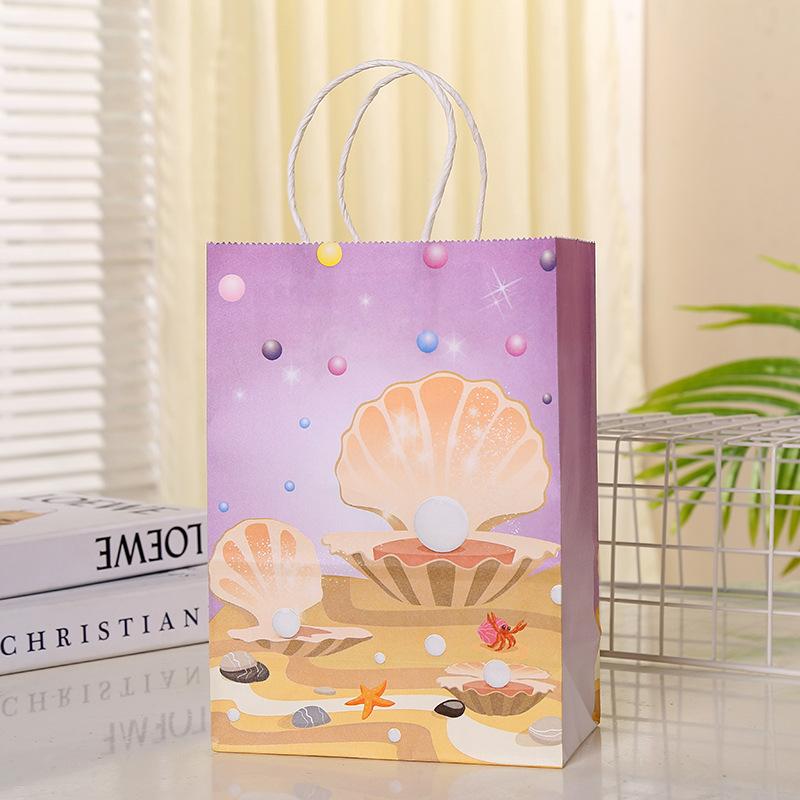 6 Stück Meerjungfrau-Party-Griffe, Kraftpapier-Geschenktüten, Meerjungfrauenschwanz-Süßigkeitstüten, eine Geburtstagsparty mit Meeresthema, Dekoration für Babypartys