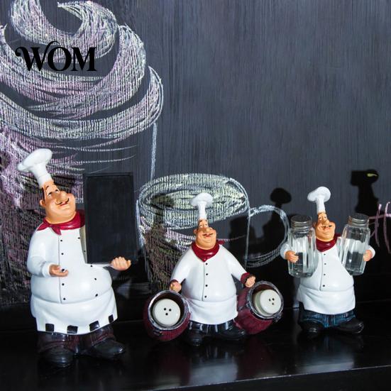 Chef Statue with Props Figurine, Resin Countertop Table Decoration, Funny Cartoon Kitchen Accessory Seasoning Bottle/Bottle Opener/Message Board