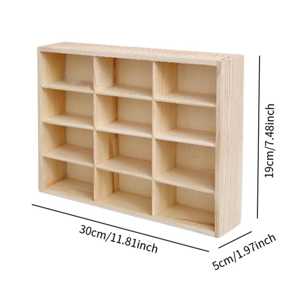 Wooden Storage Divider Box Showcase Organizer Cabinet Display Box for Doll Personal Collectibles Action Figures Tiny Dolls