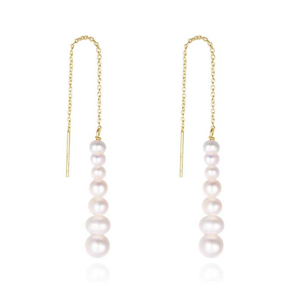 GPE72 S925 Sterling Silver Pearl Dangle Earrings Chain for Women 2023 Elegant Long Earrings Pearl Tassel Wedding Dangle Earrings 5-6mm