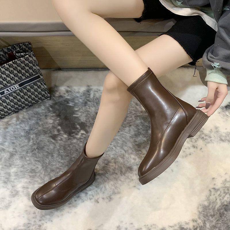 Rear Zipper Tide Ins Cool British Wind Motorcycle Boots Thick Heel Chelsea Boots Women's Martin Boots Thin Boots Women 2025