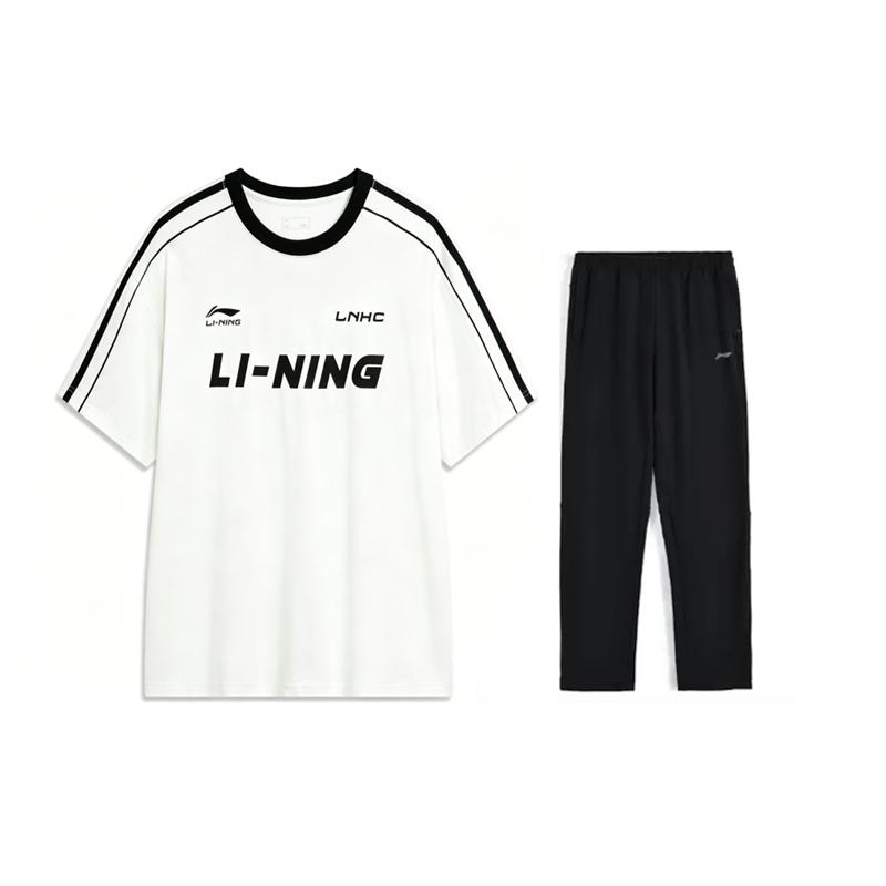 Li-Ning Breathable Quick-Dry Fashionable Comfortable Lightweight Versatile Trendy Casual Sports Suit Men suit Black AHSU657-1+AKLU881-1 XL